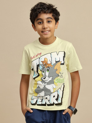 kidsville Boys Printed Pure Cotton Regular T Shirt(Yellow, Pack of 1)