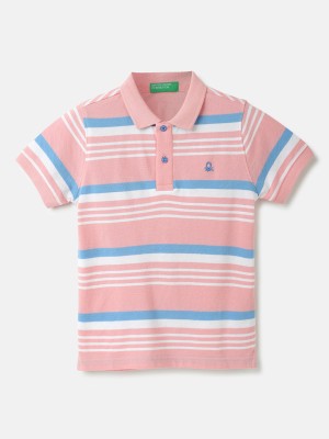 United Colors of Benetton Boys Striped Pure Cotton T Shirt(Pink, Pack of 1)