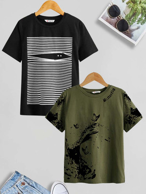 Dagcros Boys Printed Pure Cotton Regular T Shirt(Multicolor, Pack of 2)