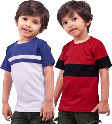 FABROYZ Boys Colorblock Pure Cotton T Shirt(Light Blue, Pack of 2)