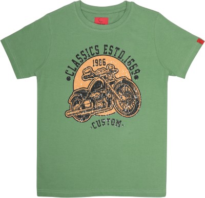 Chilins Boys Printed Pure Cotton T Shirt(Green, Pack of 1)