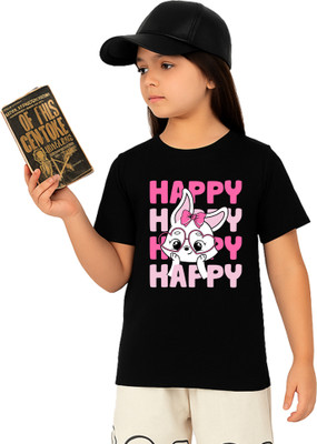 doodleberry Girls Graphic Print Cotton Blend Regular T Shirt(Black, Pack of 1)
