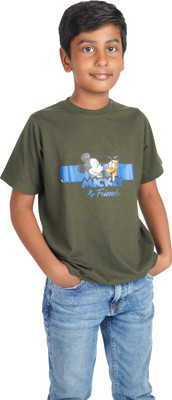 Yellowtoons Boys Cartoon Cotton Blend Regular T Shirt(Green, Pack of 1)