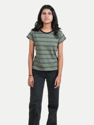 radprix Girls Striped Cotton Blend T Shirt(Beige, Pack of 1)