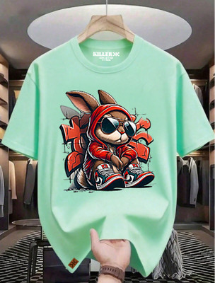 KILLER Boys Printed Pure Cotton Regular T Shirt(Light Green, Pack of 1)