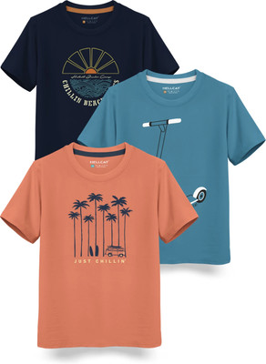 Hellcat Boys Printed Cotton Blend Regular T Shirt(Multicolor, Pack of 3)