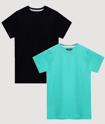 Dechado Boys Solid Pure Cotton Regular T Shirt(Multicolor, Pack of 2)