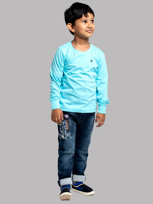 FRISKERS Baby Boys Solid Cotton Blend Regular T Shirt(Light Blue, Pack of 1)