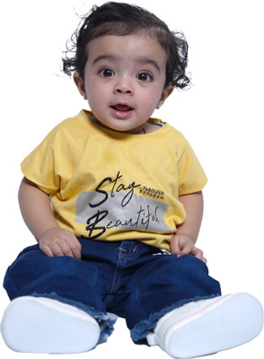 stylestorm Baby Girls Graphic Print Cotton Blend Regular T Shirt(Yellow, Pack of 1)