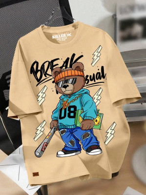 KILLER Boys Printed Pure Cotton Regular T Shirt(Beige, Pack of 1)