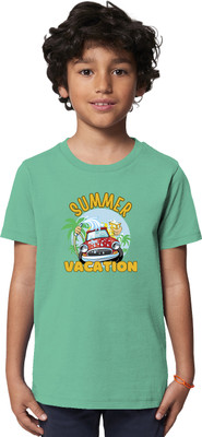 weatherwear Boys Typography, Printed Pure Cotton Regular T Shirt(Green, Pack of 1)