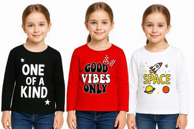 KIDDIFY Baby Girls Printed Cotton Blend Regular T Shirt(Multicolor, Pack of 3)