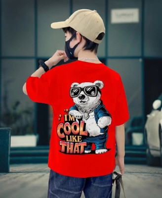 Bullmen Boys Printed Pure Cotton Oversized T Shirt(Red, Pack of 1)