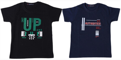 NeuVin Baby Boys Typography Cotton Blend Regular T Shirt(Black, Dark Blue, Pack of 2)