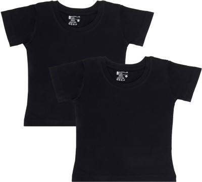 BodyCare Baby Girls Solid Cotton Blend T Shirt(Black, Pack of 2)