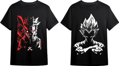 Litway Boys Graphic Print Pure Cotton Regular T Shirt(Black, Pack of 2)