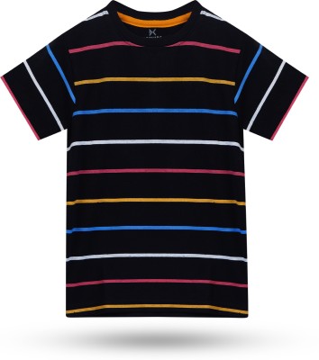 Dechado Boys Striped Pure Cotton Regular T Shirt(Multicolor, Pack of 1)