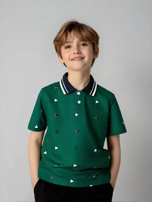 TIOR Boys Solid Polyester Regular T Shirt(Green, Pack of 1)