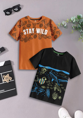 Codez Boys Graphic Print Pure Cotton Regular T Shirt(Multicolor, Pack of 2)