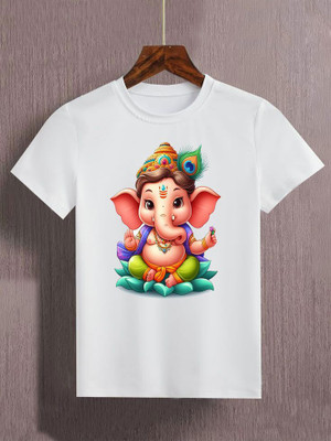 Kp Printofashions Boys & Girls Printed Polyester Regular T Shirt(White, Pack of 1)
