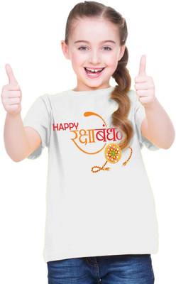 CHOMBOOKA Girls Typography Polyester Oversized T Shirt(White, Pack of 1)