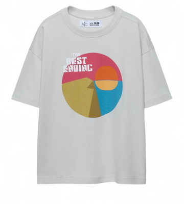 Alan Jones Boys Printed Cotton Blend Oversized T Shirt(Grey, Pack of 1)
