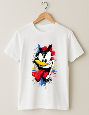 SNIFFY Boys Printed Polycotton Regular T Shirt(White, Pack of 1)