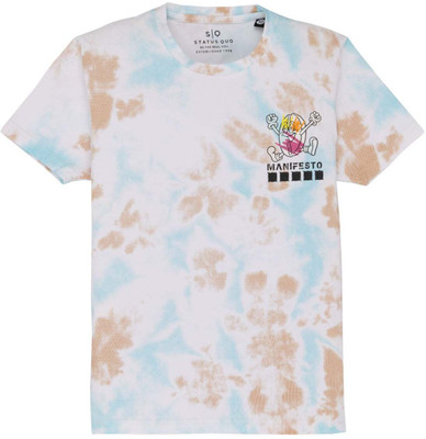 Status Quo Boys Tie & Dye Pure Cotton Regular T Shirt(White, Pack of 1)