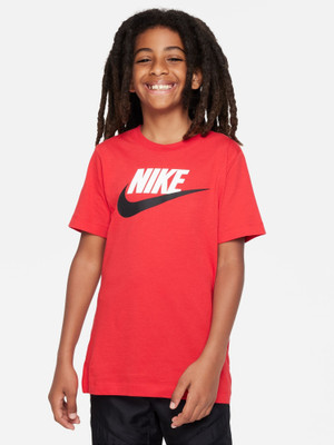 NIKE Boys Solid Pure Cotton Regular T Shirt(Red, Pack of 1)