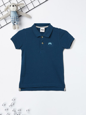 MAX Boys Printed Pure Cotton Regular T Shirt(Blue, Pack of 1)