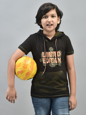 CRIMSOUNE CLUB Boys Printed Cotton Blend Regular T Shirt(Black, Pack of 1)