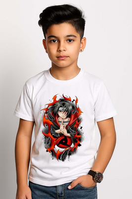 SAURAVTRENDING Boys Printed Polyester Regular T Shirt(White, Pack of 1)