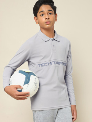 TECHNOSPORT Boys Solid Polyester Slim T Shirt(Silver, Pack of 1)