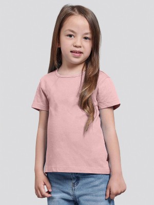 radprix Girls Solid Pure Cotton Regular T Shirt(Pink, Pack of 1)