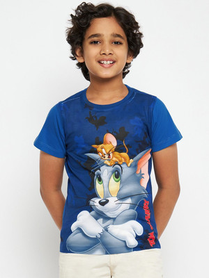 WYM TREND Boys Printed Cotton Blend Regular T Shirt(Dark Blue, Pack of 1)