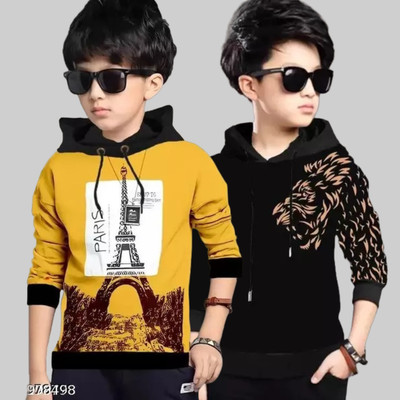 ILA Enterprises Boys & Girls Printed Cotton Blend Regular T Shirt(Multicolor, Pack of 2)