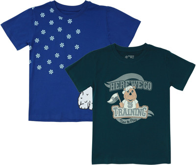 Texman Boys Printed Pure Cotton Regular T Shirt(Green, Pack of 2)