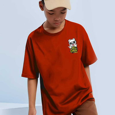 HouseOfCommon Boys Printed Pure Cotton Oversized T Shirt(Maroon, Pack of 1)
