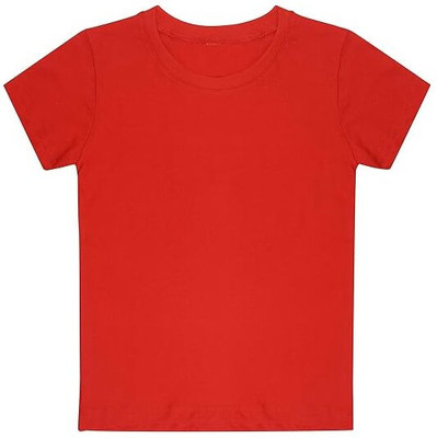 TrishArt Boys & Girls Solid Cotton Blend Regular T Shirt(Red, Pack of 1)