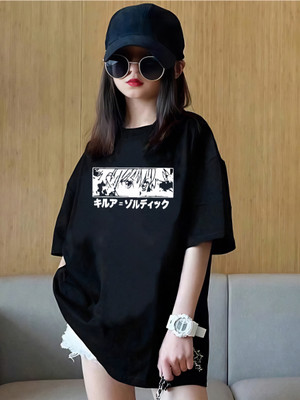 brief chickade Girls Printed Pure Cotton Regular T Shirt(Black, Pack of 1)
