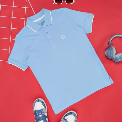 Pantaloons Junior Boys Solid Pure Cotton Regular T Shirt(Light Blue, Pack of 1)