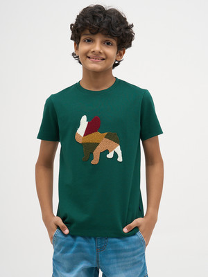 Jack & Jones Junior Boys Graphic Print Cotton Blend Regular T Shirt(Green, Pack of 1)