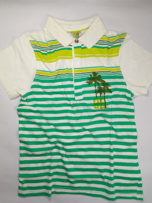 TSA Boys Striped Pure Cotton Regular T Shirt(Green, Pack of 1)