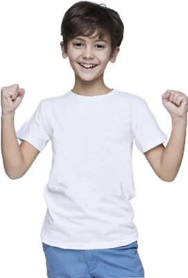 Pshion Boys & Girls Solid Polycotton Regular T Shirt(White, Pack of 1)