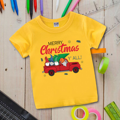 MOMS DESIRE Baby Boys & Baby Girls Self Design Cotton Blend Regular T Shirt(Yellow, Pack of 1)
