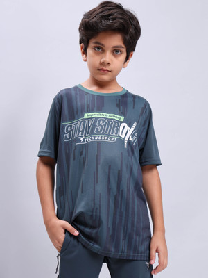 TECHNOSPORT Boys Graphic Print Polyester Slim T Shirt(Green, Pack of 1)