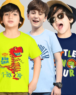 AUSK Boys Printed Cotton Blend Regular T Shirt(Light Green, Blue, Pack of 3)