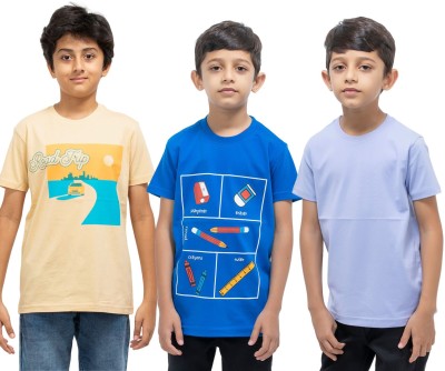 Get Stocked Boys Printed Cotton Blend Regular T Shirt(Multicolor, Pack of 3)