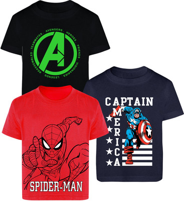 YK Marvel Boys Printed Cotton Blend Regular T Shirt(Multicolor, Pack of 3)