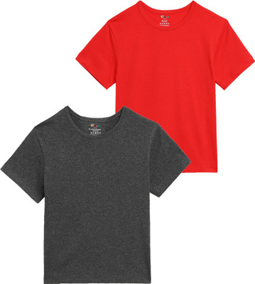 TOTCO Boys & Girls Solid Pure Cotton Regular T Shirt(Multicolor, Pack of 2)